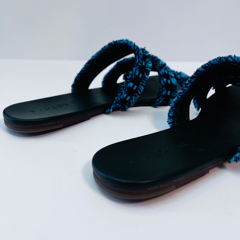 Rothy's Triple Band Slides Teal Blue‎ Fringe Women's 11 Boho Comfort - Picture 7 of 9